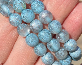 8mm Baby Blue Transparent Rustic Czech Glass Druk Beads with etched Finish 20 pcs Bohemian Bead Supplies BOHO #11