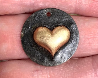 Rustic Soldered Heart Pendant Bohemian Heart Charm Brass Metalwork, Metalsmith, Mixed Metals Raw brass puffy heart 1”