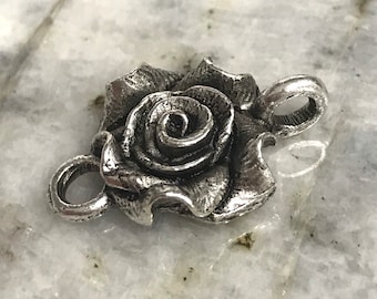 Rose Connector Link Rose Art Supplies Jewelry components link Antique Silver 2 pcs (PL12)