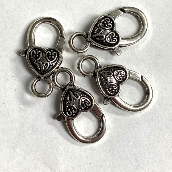 Large Heart Lobster clasp clasps antique silver color clasp Jewelry Bohemian Supplies  Altered Art 4pc