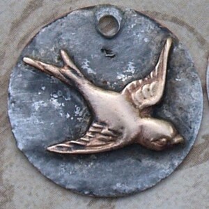 Soldered Bird Pendant Bohemian Charm Sparrow Metalwork Scrapbook Supplies Jewelry Supplies Altered Art Supply Metalsmith Raw brass bird image 4