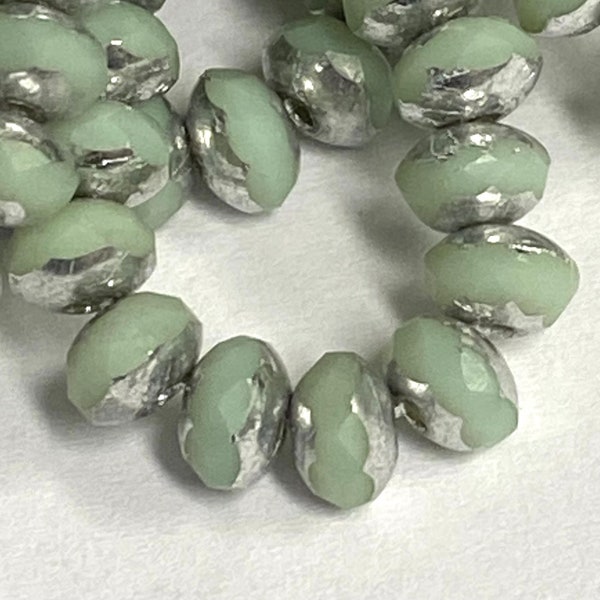 3x5mm Pale mint Green Silver Finish Glass Rondelles Czech glass Beads 30 pieces BOHO Supplies #25