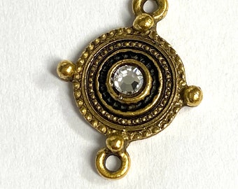 Round Crystal Dotted Bezel Pendant CONNECTOR Charm earring components bracelet charm Antique gold 1 pc (PL14)