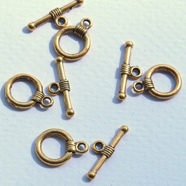 10 sets Antique Gold or Antique Silver Tibetan Style Toggle Clasps,  Lead Free cadmium free  Toggle: 10mm wide, 14mm long, Tbar 16mm long