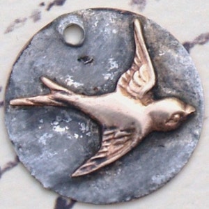 Soldered Bird Pendant Bohemian Charm Sparrow Metalwork Scrapbook Supplies Jewelry Supplies Altered Art Supply Metalsmith Raw brass bird image 3