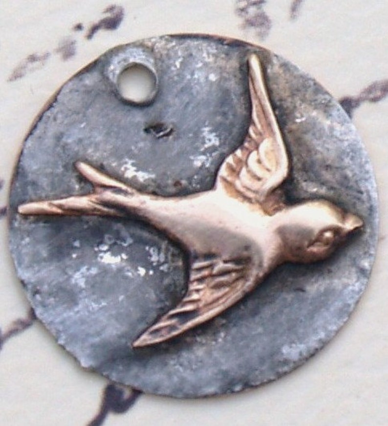 Soldered Bird Pendant Bohemian Charm Sparrow Metalwork Scrapbook Supplies Jewelry Supplies Altered Art Supply Metalsmith Raw brass bird image 3