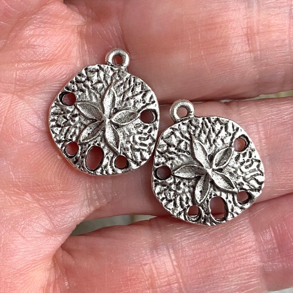 Sand dollar charm pendant Pewter jewelry components earring pewter Antique Silver 2 pcs (PL18)