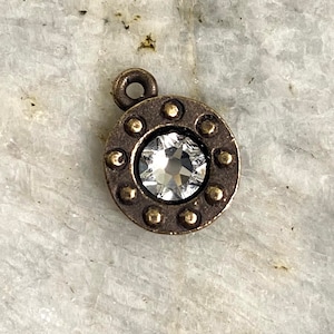 Small Round Swarovski Crystal Dotted Bezel Pendant Charm earring components bracelet charm Antique Brass 1 pc (AB4)