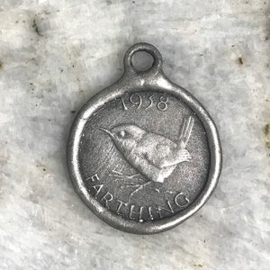 Molten Soldered English Farthing Coin REPRODUCTION PEWTER Pendant Jewelry components Bohemian Boho Necklace Findings Charm Black 1 pc