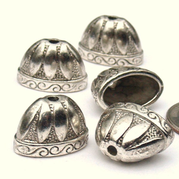 4 pcs. Large Oval Bead Cap Antique Silver Tibetan Style Bohemian Tassel Component jewelry Supplies Altered Art Supplies