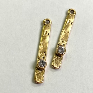 Componenti per orecchini con ciondolo a forma di rettangolo con cristalli martellati Preciosa Oro antico 2 pezzi (PL18)