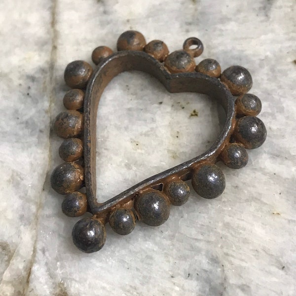 Pewter Dotted Heart Pendant Altered Art Supplies Jewelry 1 Love antique Rusty Brown  (RB4)