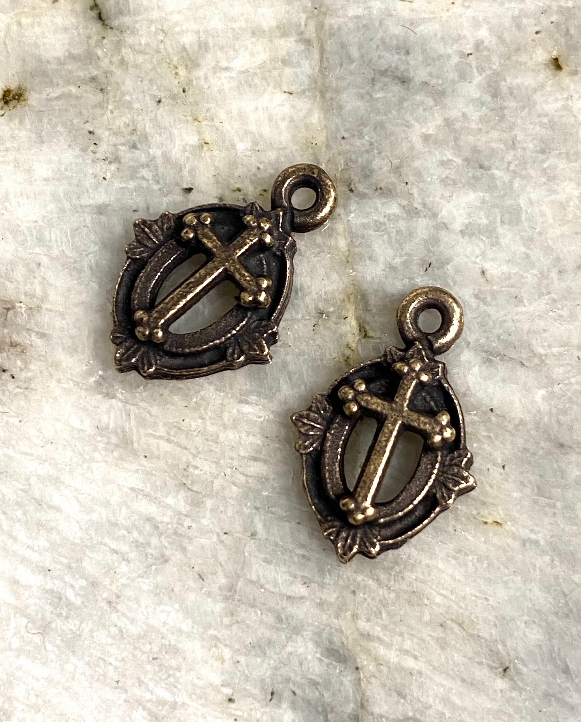 Pewter Ornate Tiny Cross Religious Pendant Altered Art Supplies Jewelry old world cross Antique Brass 2 pcs (AB4)