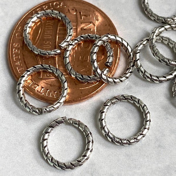 Round textured open jump circle ring 8mm Antique Silver 10 pieces (PL16)
