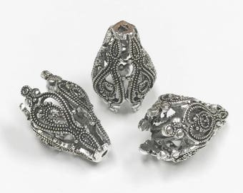 Large Flower Bead Cap Caps Antique Silver Tibetan Style 15mm wide, 20mm long, hole: 1mm Bohemian Tassel Cap tassel supplies 2 pc