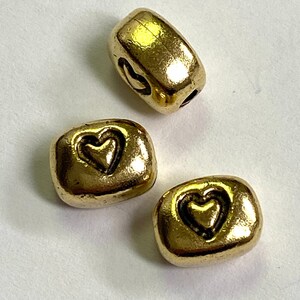 Pewter Heart Bead jewelry components Necklace supplies Rectangle 12mm Antique Gold 1 pc (PL14)