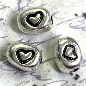 Pewter Heart Bead jewelry components Necklace supplies Rectangle 10mm Antique Silver 1 pc (PL5)