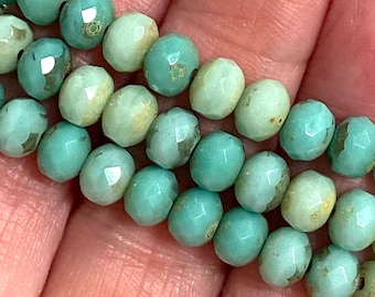 7 x 5mm Czech Glass Rondelle Beads in Turquoise Green mix with Picasso Finish 25 Beads Bohemian Bead Supplies BOHO #27