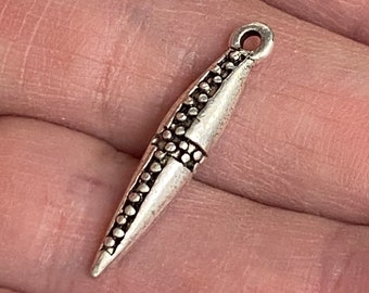 Dotted Spike Drop Pewter Rugged Charm Religious Pendant Altered Art Supplies Jewelry Antique Silver 2 pcs (PL8)