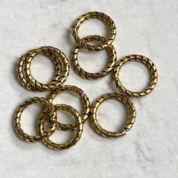 Round textured open jump Circle ring 8mm Antique Gold 10 pieces (PL16)