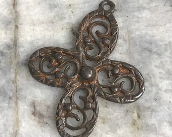 Rustic Filigree Pewter Cross Religious Pendant Altered Art Supplies Jewelry Religious cross antique Rusty Brown 2 pc (RB4)