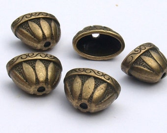 Large Oval Bead Cap Antique Brass Tibetan Style Bohemian Tassel Component jewelry Supplies Jewelry Components Altered Crafts 4 pcs