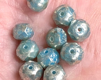 8 x 6mm Aqua Mercury opaque Glass Rondelles Czech glass Beads 10 pieces BOHO Supplies #245