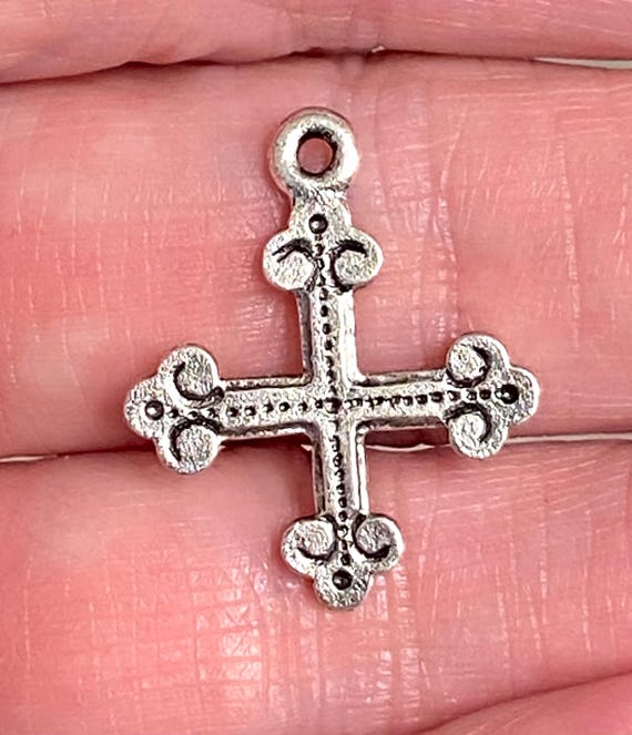 Small Pewter Rugged Cross Religious Pendant Altered Art Supplies