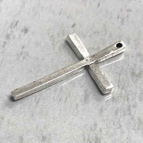 Pewter Rugged Stick Cross Rustic Religious Pendant Altered Art Supplies Jewelry 2 pcs old world cross Antique Silver  (PL2)