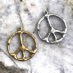 Pewter Peace Sign Charm Pendant jewelry components earring bracelet necklace Artisan Original supplies antique gold or silver 2 pcs (PL1)