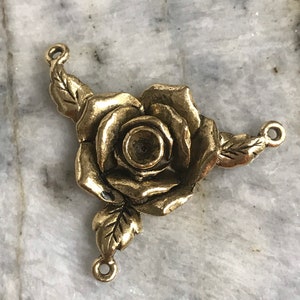 Rosary Centerpiece 3 way Connector Rose Flower Art Supplies Jewelry components link Antique Gold 1 pc (PL12)