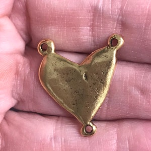 Heart Rosary Center Religious Pendant Antique Gold heart connector link Altered Art Supplies Jewelry hammered heart (PL6)