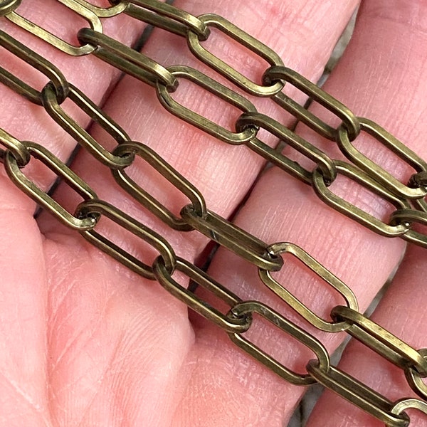 Paperclip Chain open links Beading Component necklace sold by the foot antique brass 12 x 6mm (CH026AB)