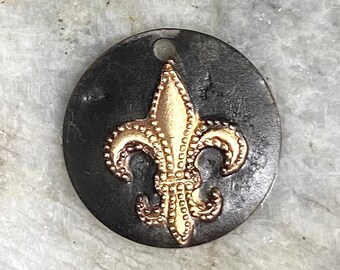 Fleur de lis Rustic Soldered  Pendant Bohemian Charm Brass Metalwork, Metalsmith, Mixed Metals