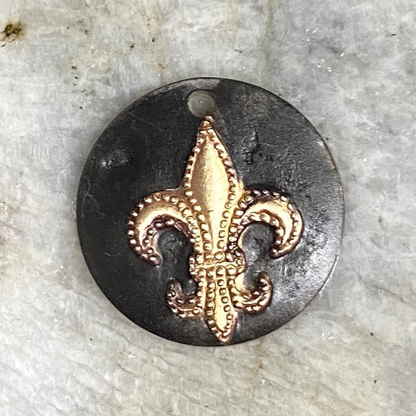 Fleur de lis Rustic Soldered  Pendant Bohemian Charm Brass Metalwork, Metalsmith, Mixed Metals