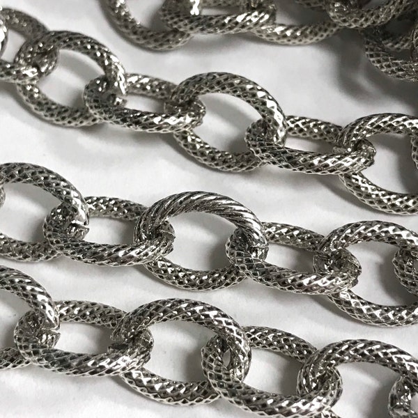 Chain Oval Textured large  Cable chain thick open links Beading Component necklace sold by the foot antique Silver 12mm x 9mm (CH03S)