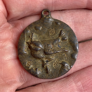 ARTISAN original Rustic Pewter Bird on Limb Pendant Charm Made in the USA Antique Rusty Brown 1 pc. (RB1)