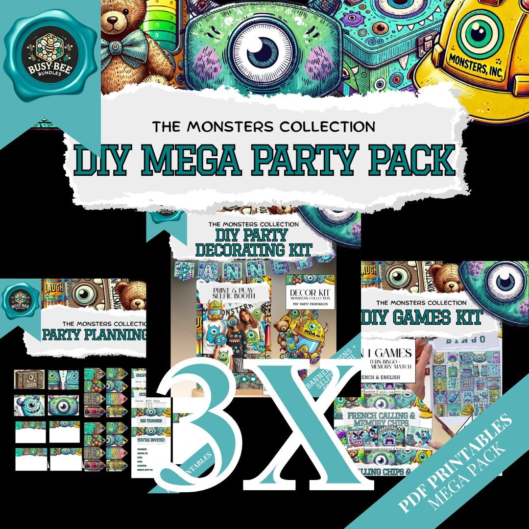 Monsters Mega Party Bundle | Printable Games, Decorations & Stationery ...