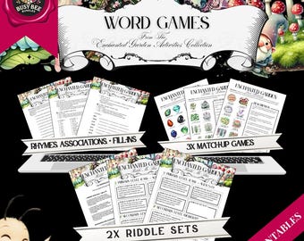 Enchanted Garden Word Game Collection | Printable Kids Word Play Pack | Think Fast, Rhyming, Matching & Riddle Worksheets | PDF