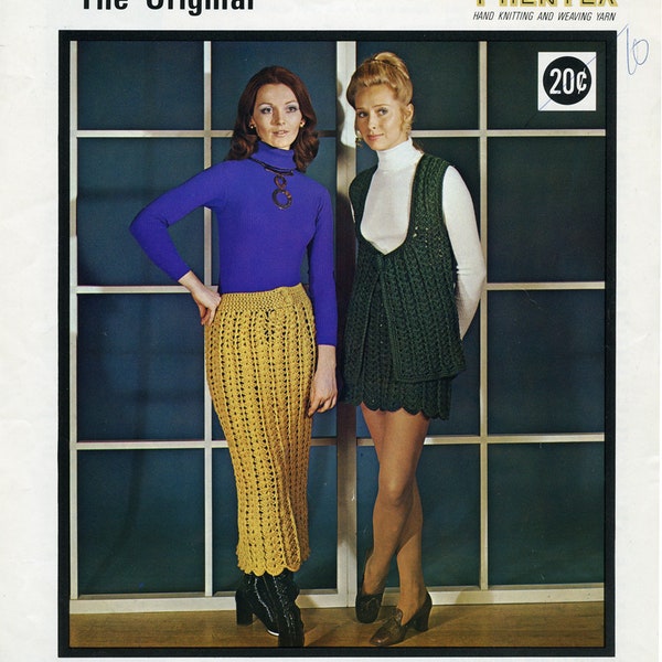 PDF Rare Vintage Phentex 7116 Crochet Pattern Women's Mini or Midi Skirt with Scallop Hem and Matching Vest Sizes 10 12 14 Digital Download