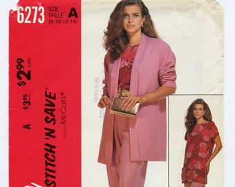 Vintage McCalls 6273 Women's Suit, Cardigan, Tunic Top, Loose Pants 1990s UNCUT Sewing Pattern Sizes 8 10 12 14 Bust 31 32 34 36 XS S M