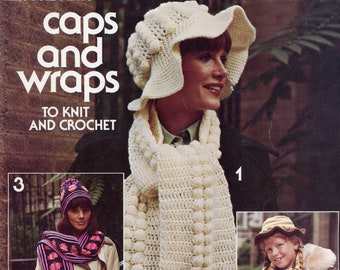 PDF Vintage Leisure Arts 79 Caps and Wraps Knit & Crochet Patterns - 70s Scarves, Toques, Hats - Digital Download
