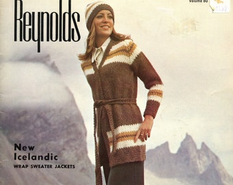 Reynolds 80 Icelandic Wrap Sweater Jackets, Vintage Knitting Patterns 1970s, Lopi Wool, Cardigans, Sweater Dress Jumper, Belt Tie Wrap