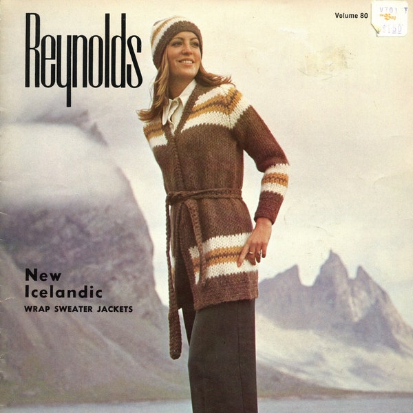 Reynolds 80 Islandais Wrap Sweater Jackets, vintage Tricot Patterns années 1970, Lopi Laine, Cardigans, Puller Dress Jumper, Belt Tie Wrap