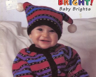 PDF Vintage Patons 709 Baby Outfits Knitting Pattern Book Bright! Baby Brights, Sweaters, Hats, Pants, Booties, Sizes 3 6 9 12 18 months