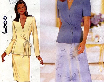Butterick 6000 Women's V-Neck Tie Front Blouse and Skirt UNCUT Sewing Pattern Sizes 14 16 18 Bust 36 38 40 Spring Summer