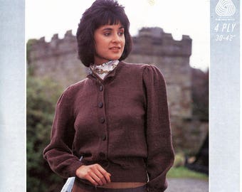 Vintage 80s Hayfield 3111 Knitting Pattern Womens Button Front Cardigan Sweater XS S M L Bust 30 32 34 36 38 40 42