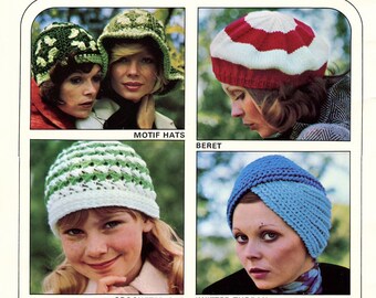Vintage Patons Beehive 404 Knit and Crochet Pattern Book, Hats Scarves Bags - Beret, Daisy Cap, Turban, Toque, Knit Purse, Lacey Scarf