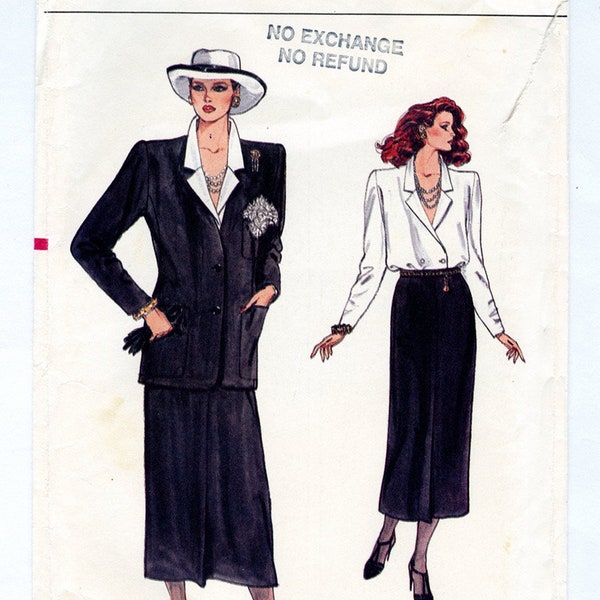 Vintage Vogue 9171 Womens Suit, V-Neck Blouse, Straight Skirt and Blazer Jacket UNCUT Sewing Pattern Sizes 12 14 16 Bust 34 36 38