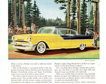 Vintage 1955 Pontiac 870 Catalina Car Print Advertisement Strato-Streak V-8 Engine Classic 50s Automobile Ad